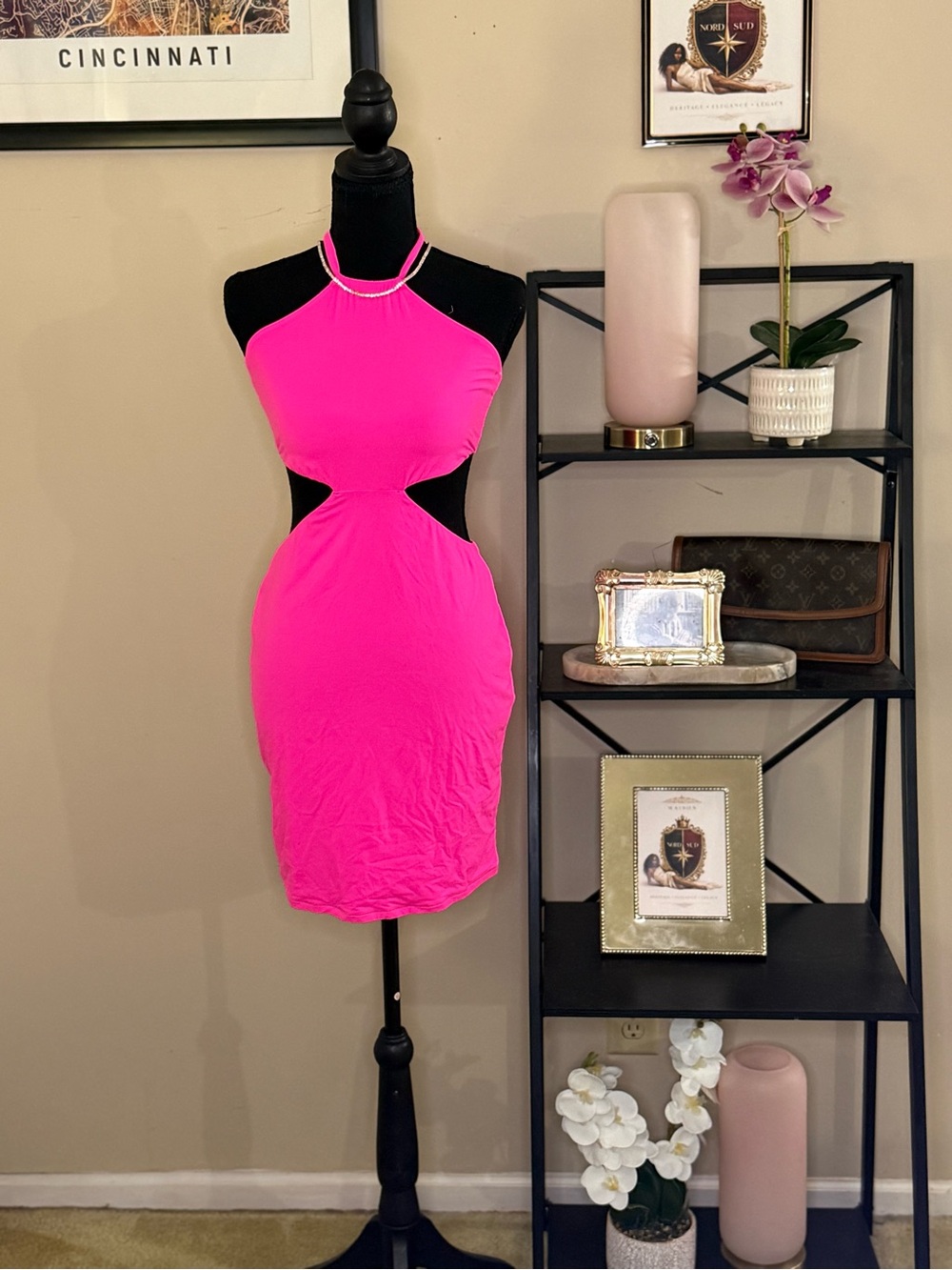 SKIMS Hot Pink Cutout Halter Bodycon Dress 2X (#13) - Picture 2 of 6